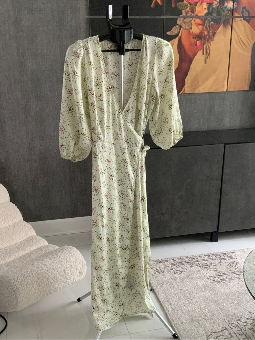 Little Moon Pale Green Floral Wrap Maxi Dress M
